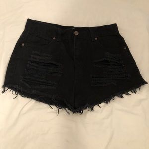 Black ripped jean shorts